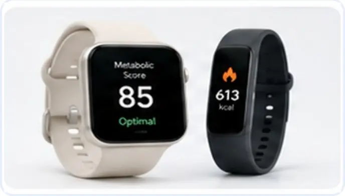 Smartwatch and fitness band showing metabolic score